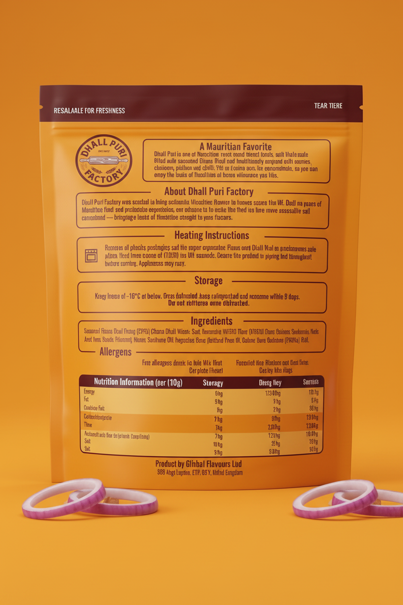 Back of Dhall Puri packaging